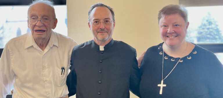 2023 Service Cross winners. John Rugg [left], Fr. Dave [middle], and Jenny McCombe [right].