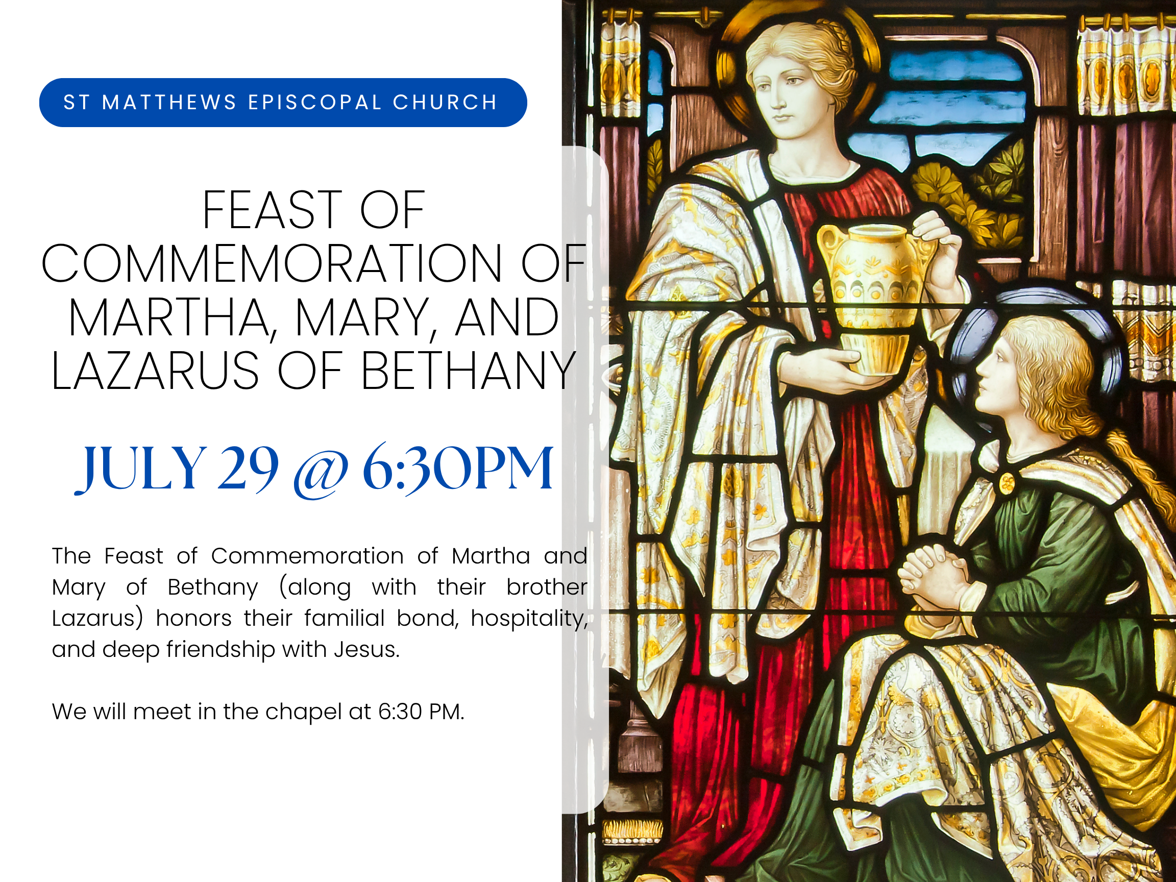 Stained glass window art of Martha and Mary of Bethany